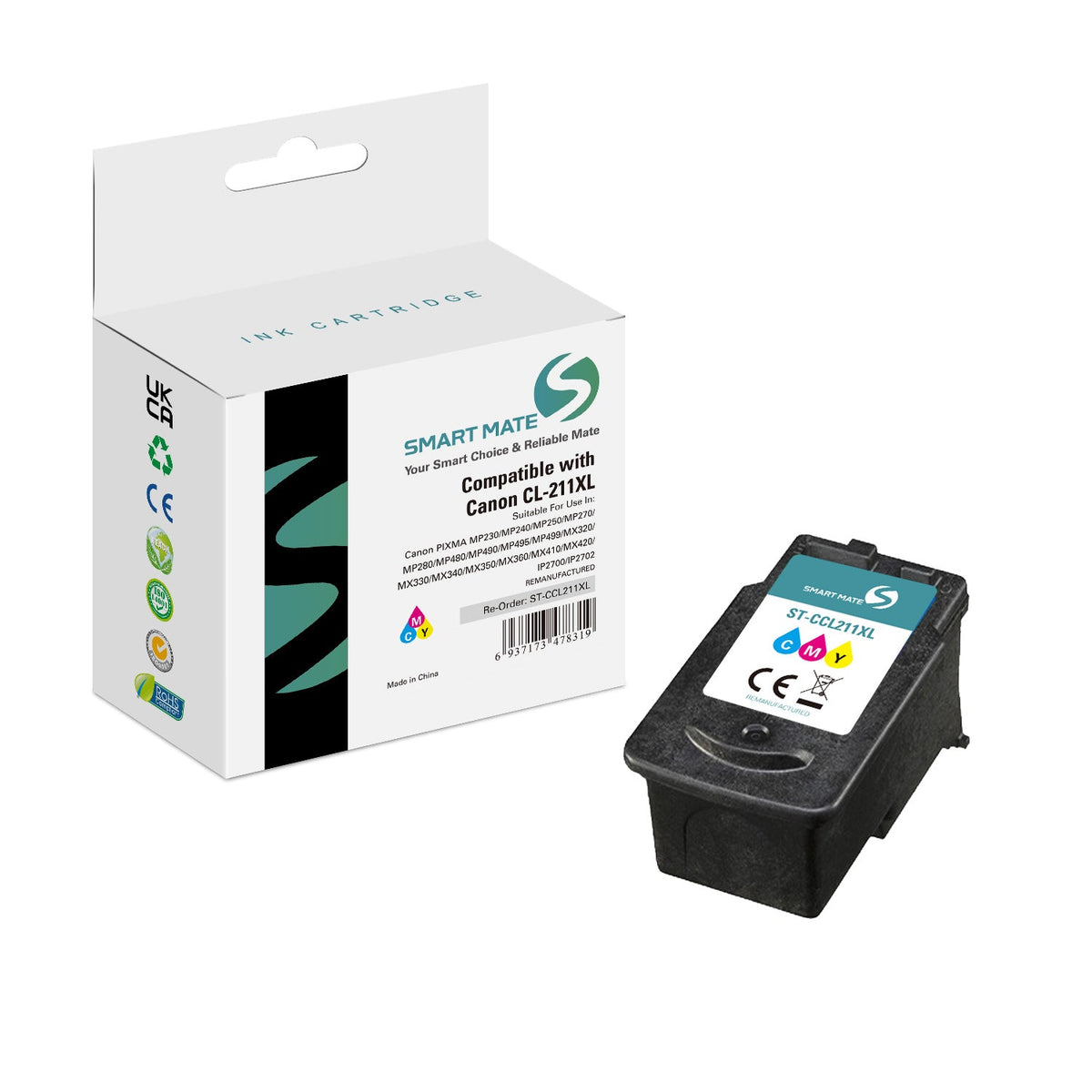 Smart Mate Compatible Canon CL211XL Tri-Color Ink Cartridge High Yield (2975B001)