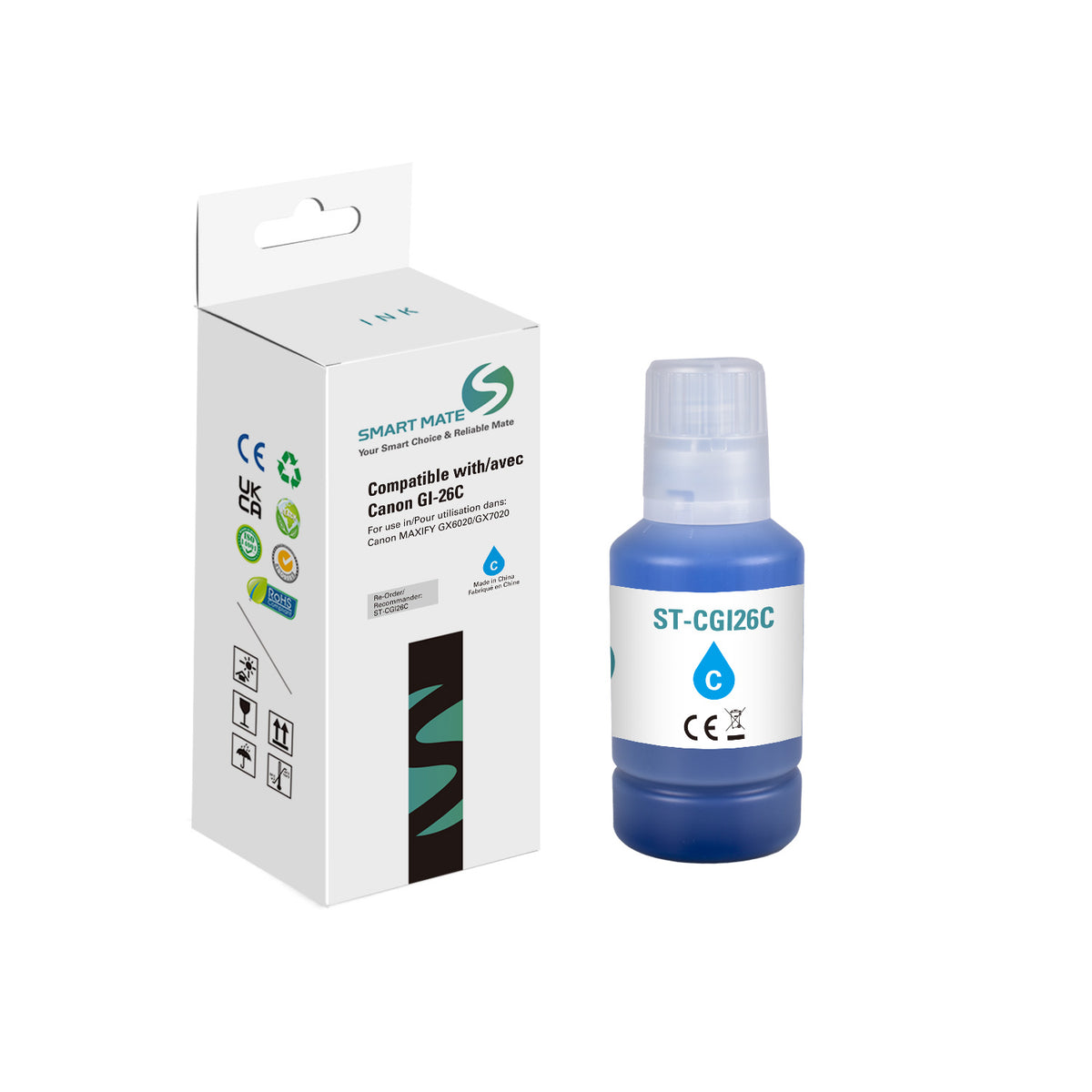Smart Mate Compatible Canon GI26 Cyan Ink Cartridge (4421C001)