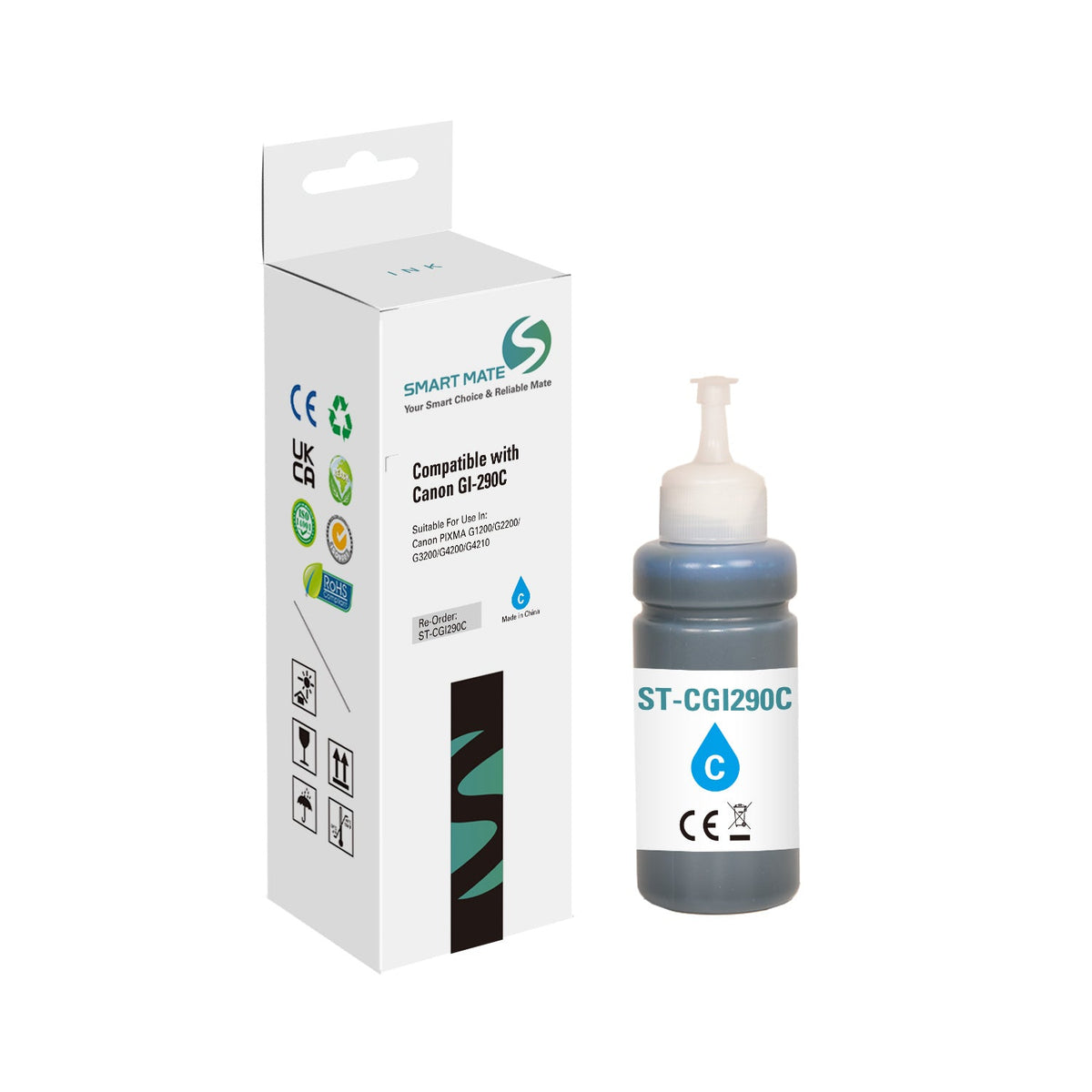 Smart Mate Compatible Canon GI290 Cyan Ink Cartridge (1596C001)