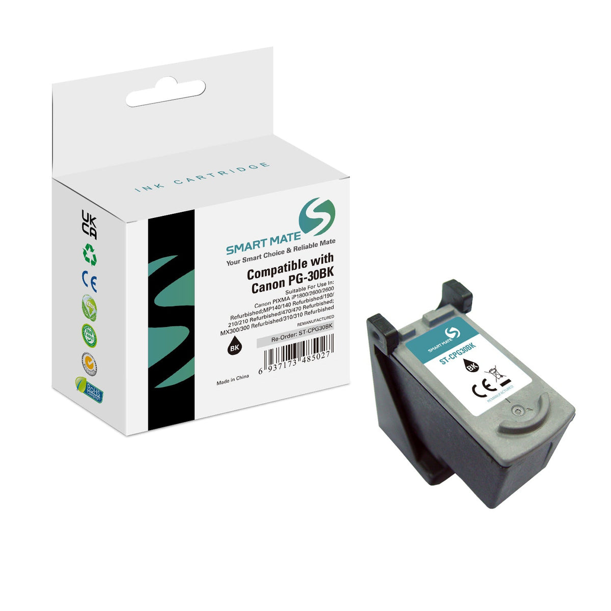 Smart Mate Compatible Canon PG30 Black Ink Cartridge (1899B002)