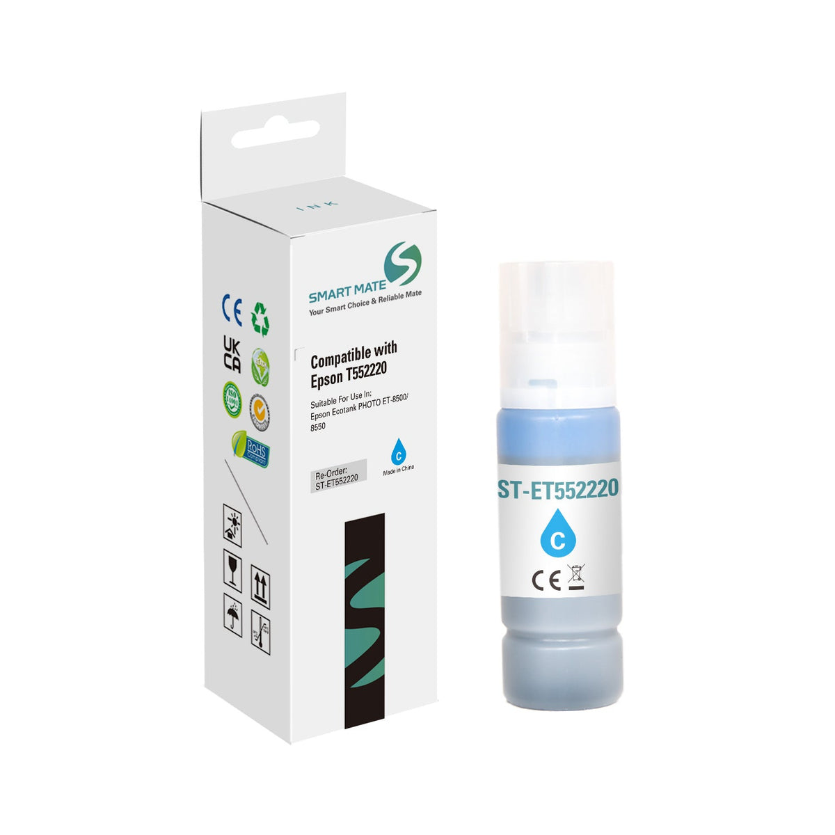 Smart Mate Compatible Epson T552 Cyan Ink Cartridge (T552220-S)