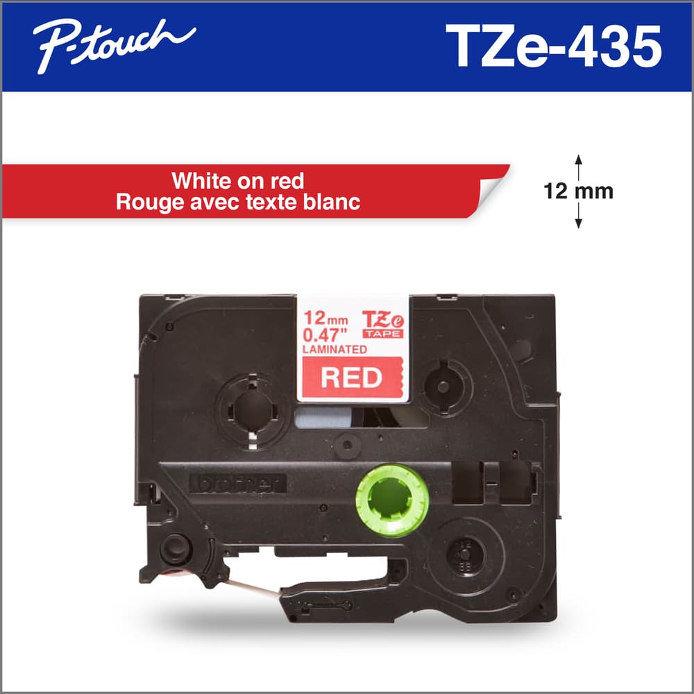 BROTHER P-TOUCH TAPE TZE435 WHITE/RED 12MM