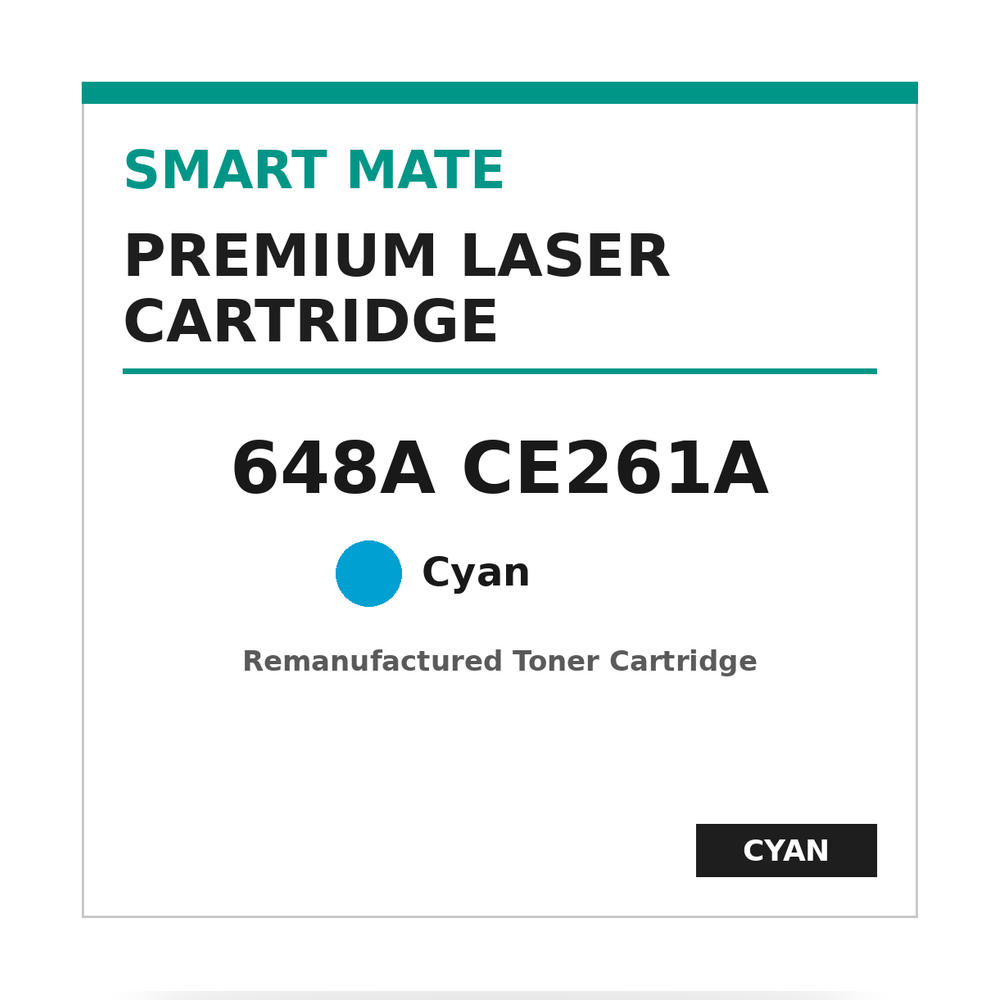 Smart Mate HP 648A CE261A Remanufactured Cyan Toner Cartridge