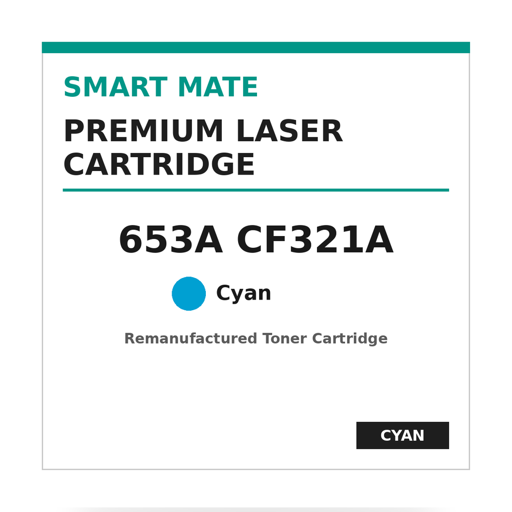 Smart Mate HP 653A CF321A Remanufactured Cyan Toner Cartridge