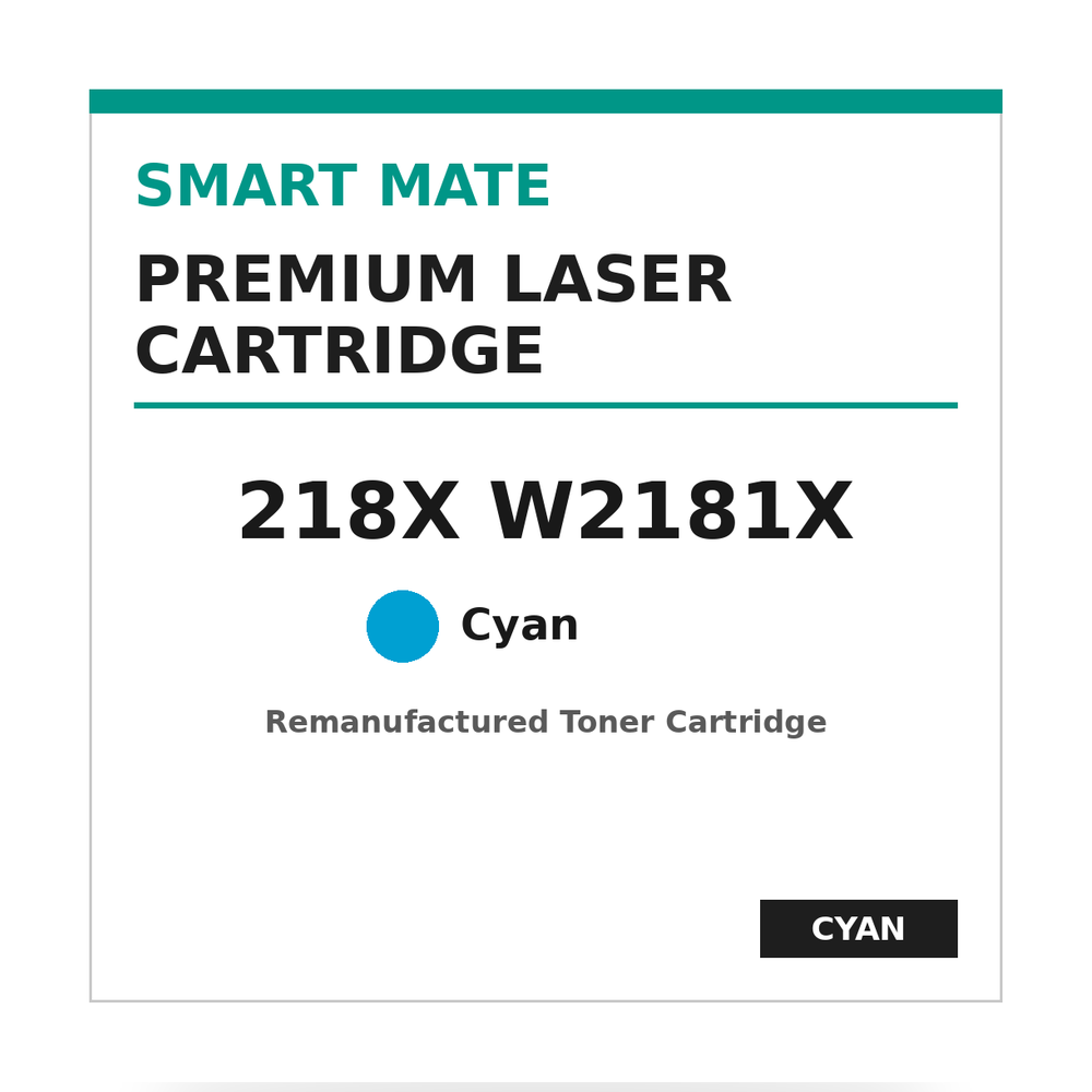 Smart Mate HP 218X W2181X Remanufactured Cyan Toner Cartridge