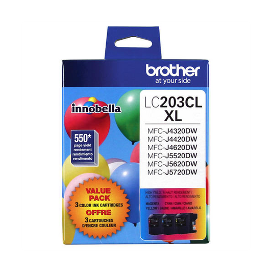 Brother LC203 Original Cyan/Magenta/Yellow Ink Cartridge High Yield 3 PACK