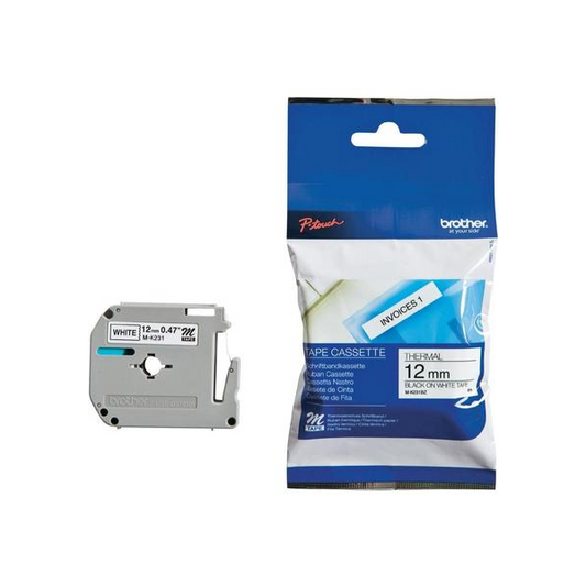 BROTHER TAPE MK231 BLACK/WHITE NON-LAMINATED 12MM X 8MM