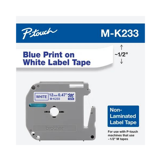 BROTHER TAPE MK233 BLUE/WHITE NON-LAMINATED 12MM X 8MM