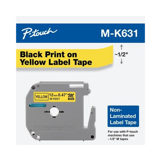 BROTHER TAPE MK631 BLACK/YELLOW NON-LAMINATED 12MM X 8MM