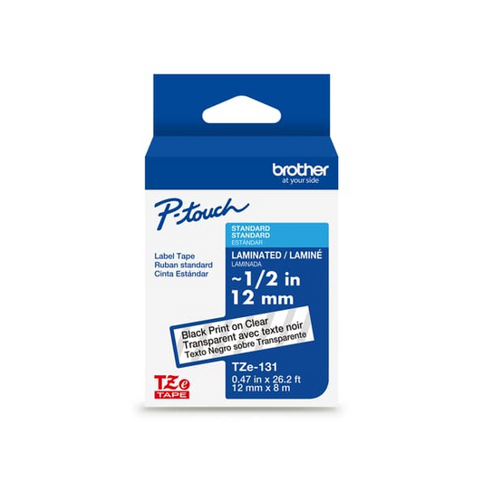 BROTHER P-TOUCH TAPE TZE131G BLACK/CLEAR 12MM
