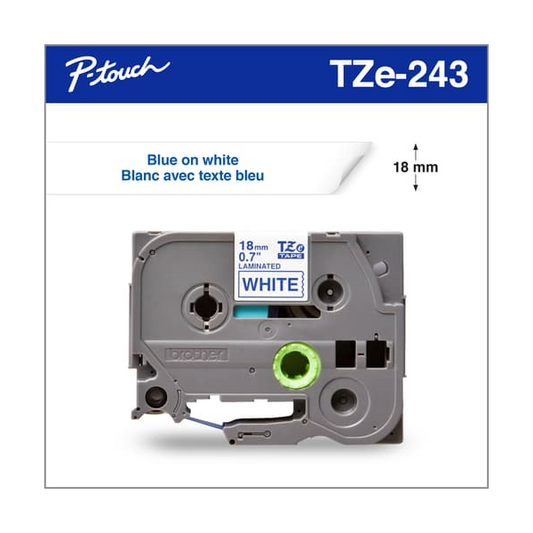 BROTHER P-TOUCH TAPE TZE243 BLUE/WHITE 18MM