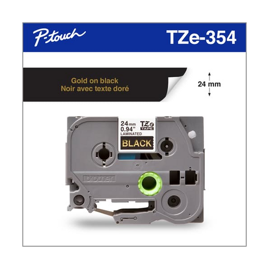 BROTHER P-TOUCH TAPE TZE354 GOLD/BLACK 24MM