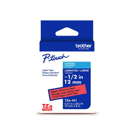BROTHER P-TOUCH TAPE TZE431G BLACK/RED 12MM