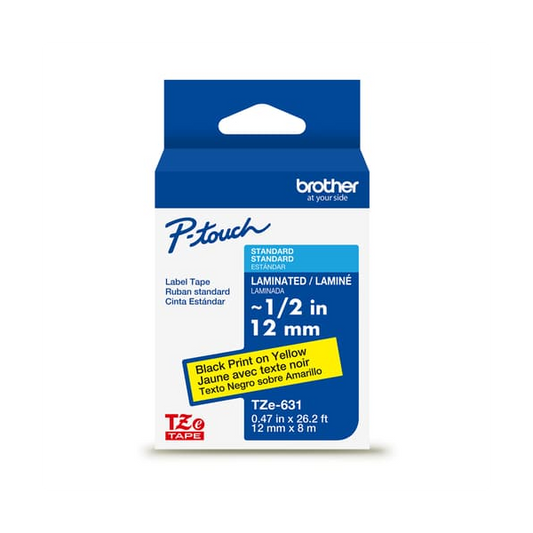 BROTHER P-TOUCH TAPE TZE631G BLACK/YELLOW 12MM