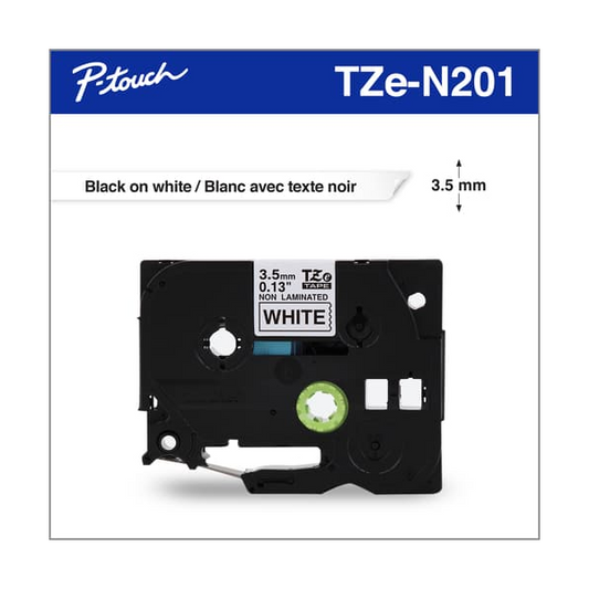 BROTHER P-TOUCH TAPE TZEN201 BLACK/WHITE 3.5MM