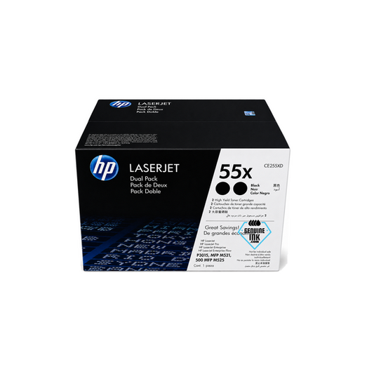 HP 55X CE255X Original Black Toner Cartridge High Yield 2 PACK (CE255XD)