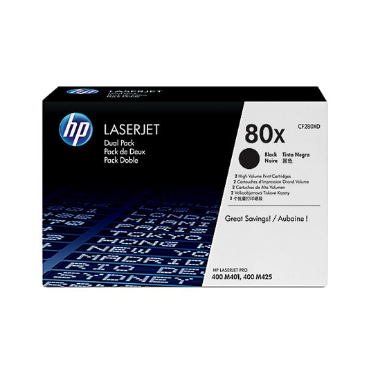 HP 80X Original Black Toner Cartridge High Yield 2 PACK (CF280XD)