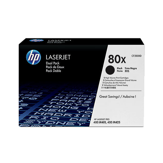 HP 80X Original Black Toner Cartridge High Yield 2 PACK (CF280XD)
