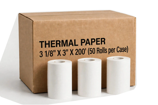 3 1/8" x 225' Thermal Paper Rolls – 50 Rolls per Case