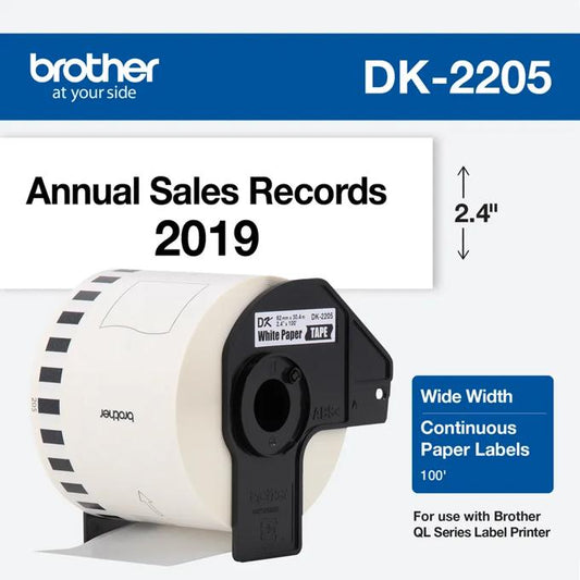 BROTHER DK2205 BLACK/WHITE CONTINUOUS TAPE 62MM X 30,4MM