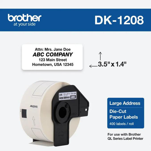 BROTHER DK1208 LARGE ADDRESS PAPER LABELS 38MM X 90,3MM