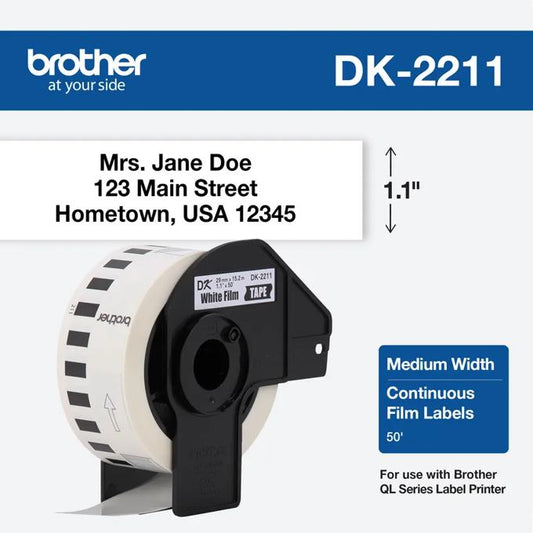 BROTHER DK2211 BLACK/WHITE CONTINUOUS TAPE 29MM X 15,2MM
