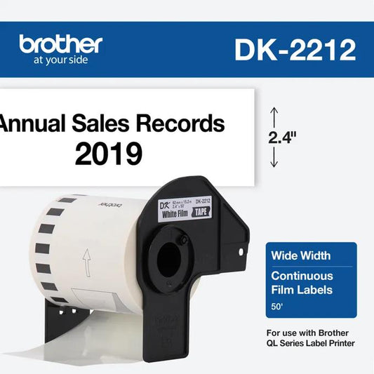 BROTHER DK2212 BLACK/WHITE CONTINUOUS TAPE 62MM X 15,2MM