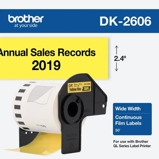 BROTHER DK2606 BLACK/YELLOW CONTINUOUS TAPE 62MM X 15MM