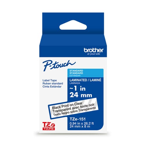 BROTHER P-TOUCH TAPE TZE151 BLACK/CLEAR 24MM