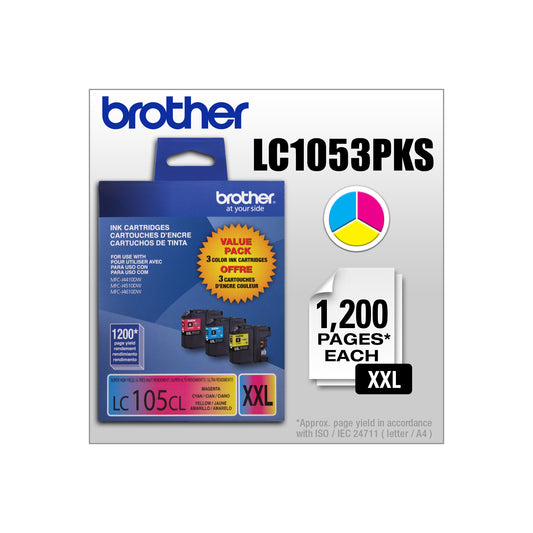 Brother LC105 Original Cyan/Magenta/Yellow Ink Cartridge High Yield