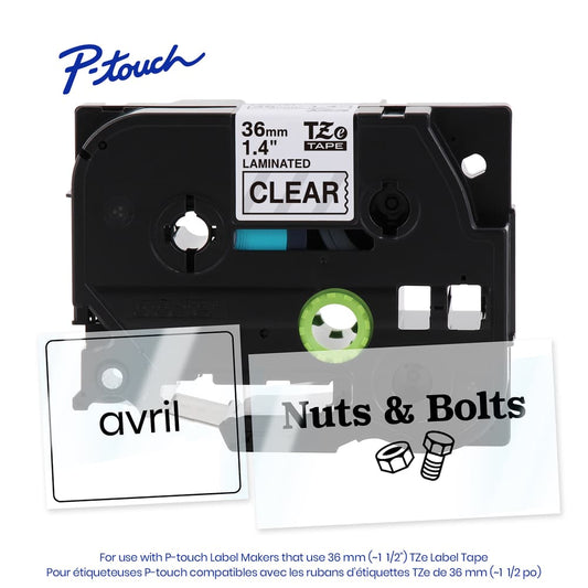 BROTHER P-TOUCH TAPE TZE161G BLACK/CLEAR 36MM