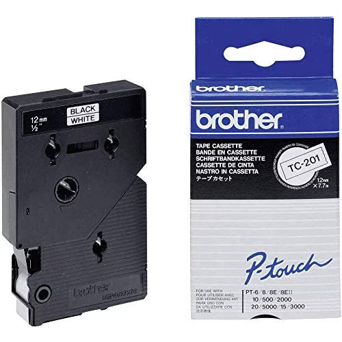 RUBAN BROTHER TC201 NOIR SUR BLANC 12MM X 7,7MM