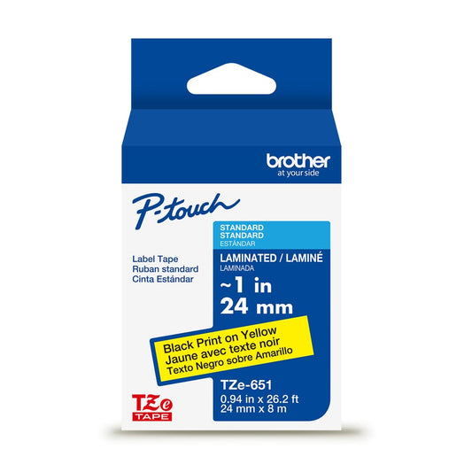 BROTHER P-TOUCH TAPE TZE651 BLACK/YELLOW 24MM