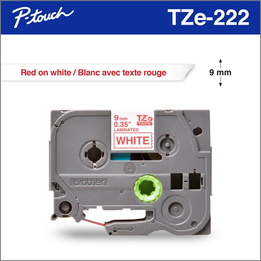 BROTHER P-TOUCH TAPE TZE222 RED/WHITE 9MM