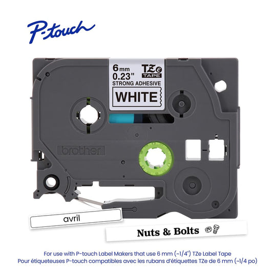 BROTHER P-TOUCH TAPE TZES211 BLACK/WHITE 6MM X 8MM