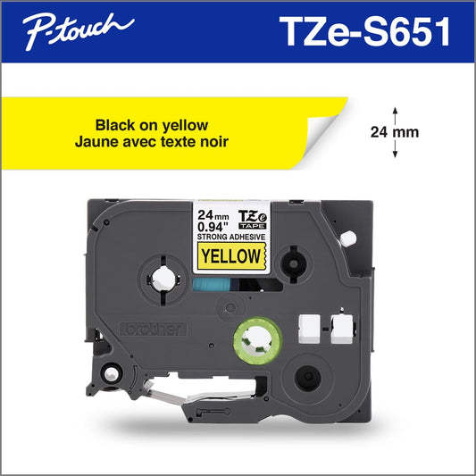 BROTHER P-TOUCH TAPE TZES651 BLACK/YELLOW 24MM X 8MM
