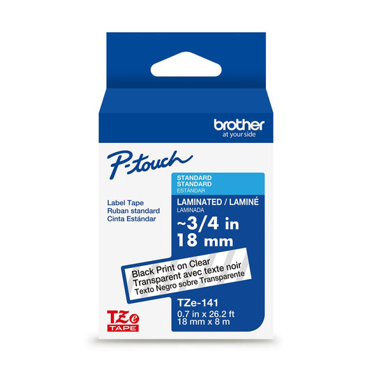 BROTHER P-TOUCH TAPE TZE141 BLACK/CLEAR 18MM
