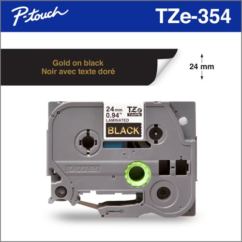 BROTHER P-TOUCH TAPE TZE354 GOLD/BLACK 24MM