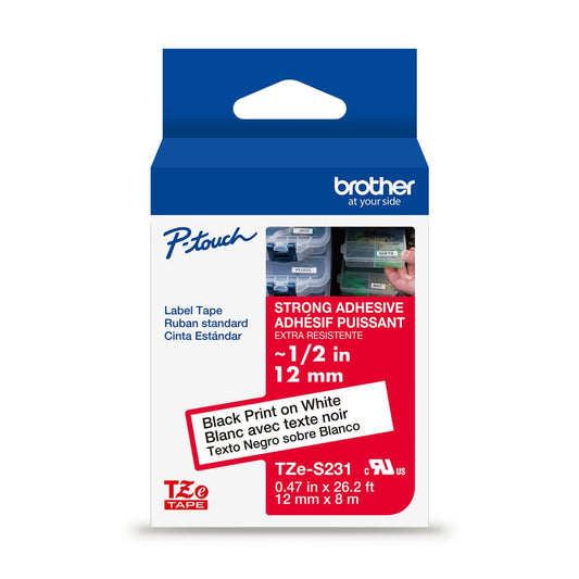 BROTHER P-TOUCH TAPE TZES231G BLACK/WHITE 12MM X 8M