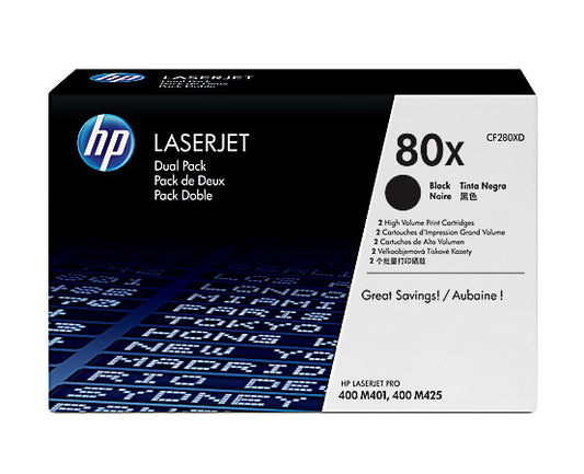 HP 80X Original Black Toner Cartridge High Yield 2 PACK (CF280XD)
