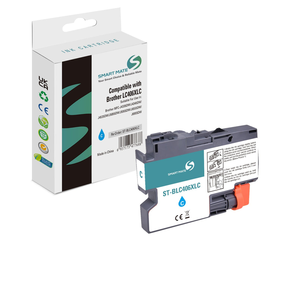 Smart Mate Compatible Brother LC406XL Cyan Ink Cartridge High Yield