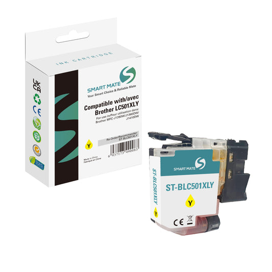 Cartouche d'encre jaune haut rendement Smart Mate compatible Brother LC501XL