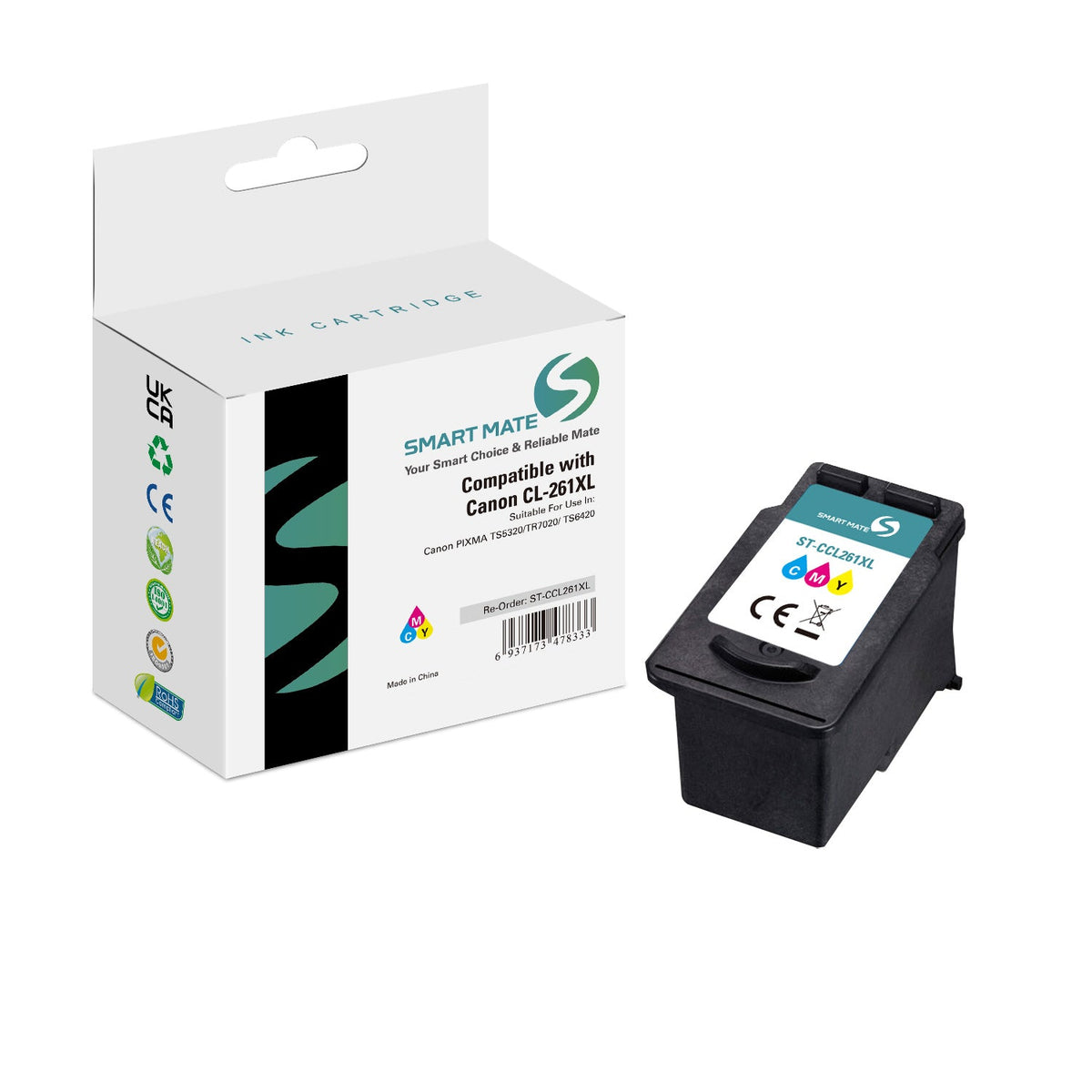 Smart Mate Compatible Canon CL261XL Tri-Color Ink Cartridge High Yield (3724C001)