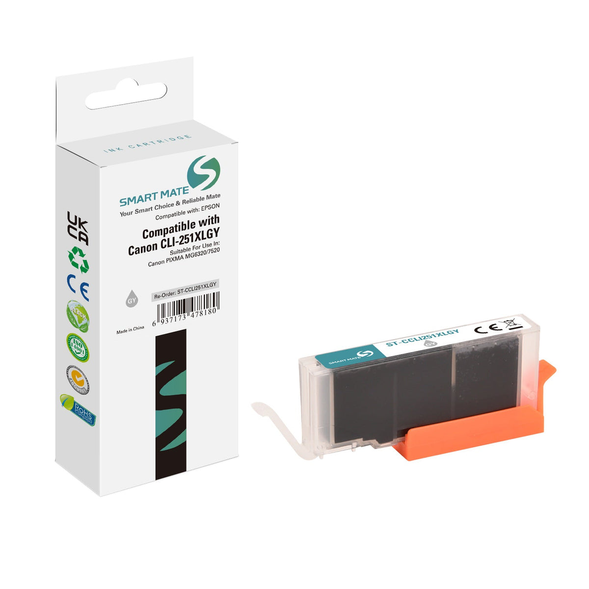 Smart Mate Compatible Canon CLI251XL Gray Ink Cartridge High Yield (6452B001)
