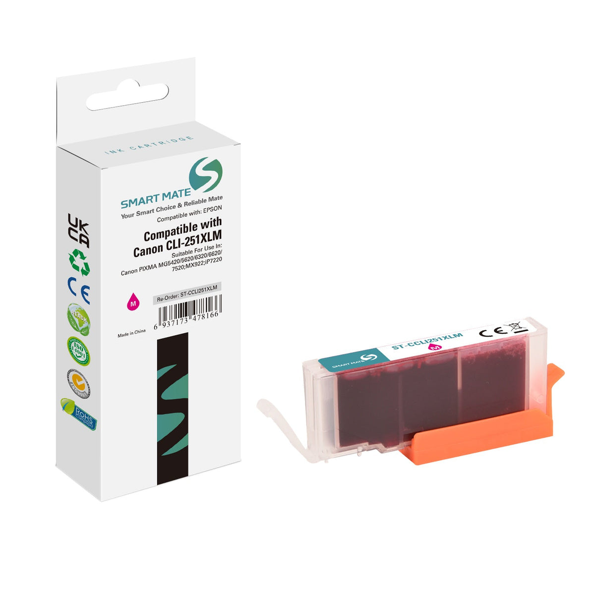 Smart Mate Compatible Canon CLI251XL Magenta Ink Cartridge High Yield (6450B001)