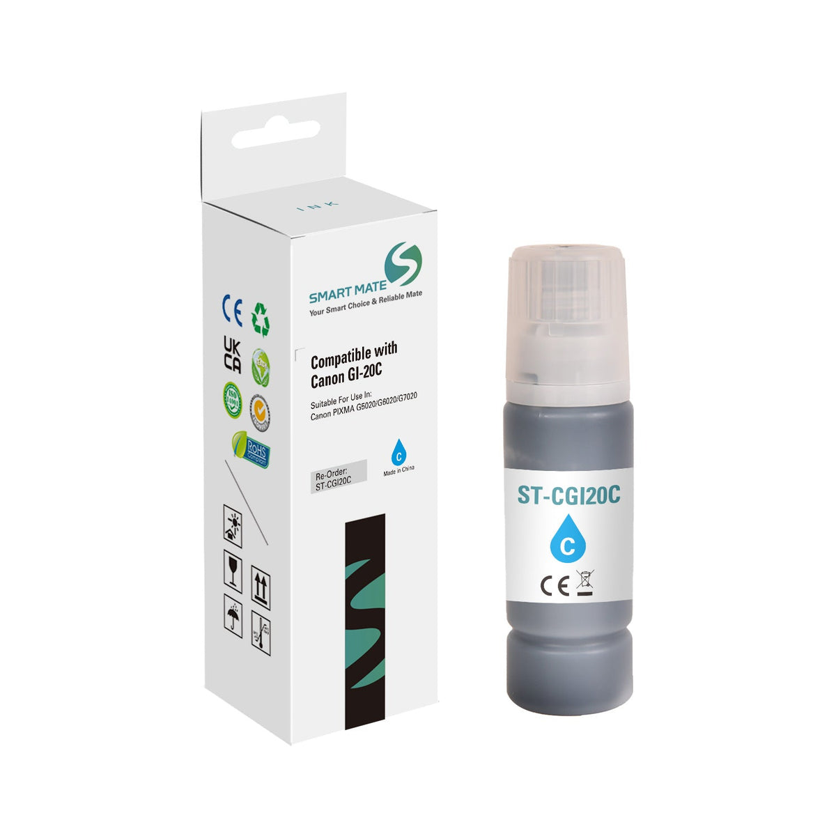 Smart Mate Compatible Canon GI20 Cyan Ink Cartridge (3394C001)