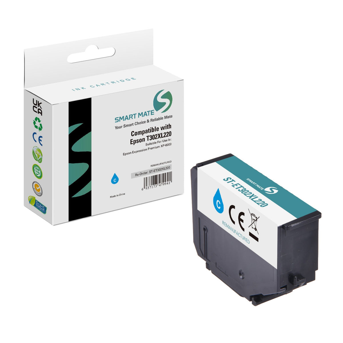 Smart Mate Compatible Epson T302XL Cyan Ink Cartridge High Yield (T302XL220-S)