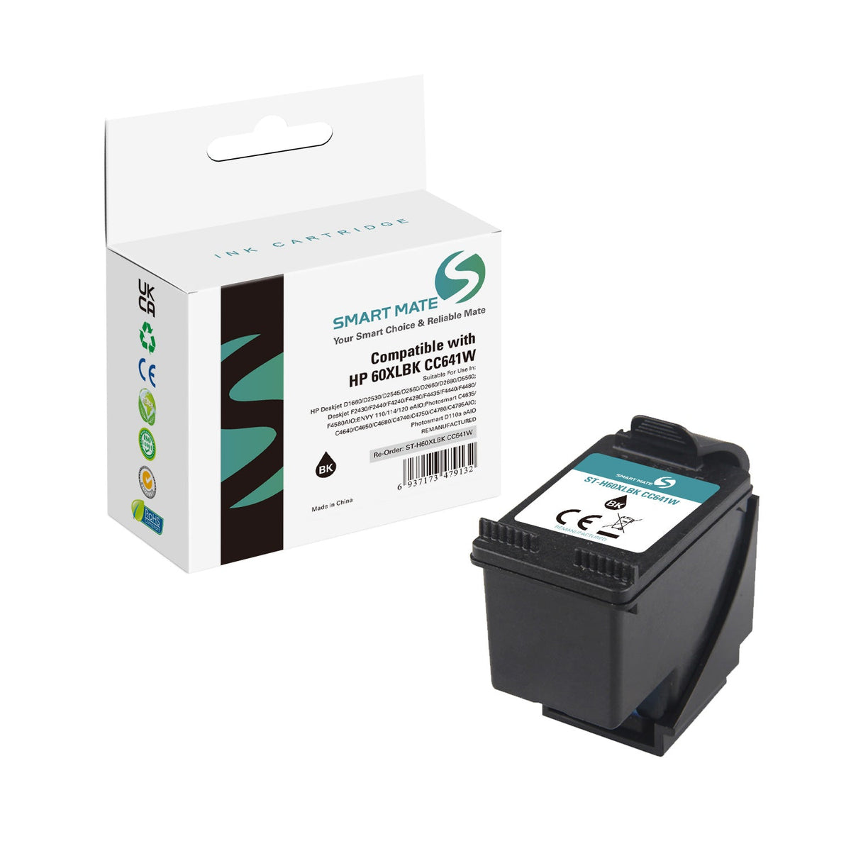 Smart Mate Compatible HP 60XL Black Ink Cartridge (CC641WN) High Yield