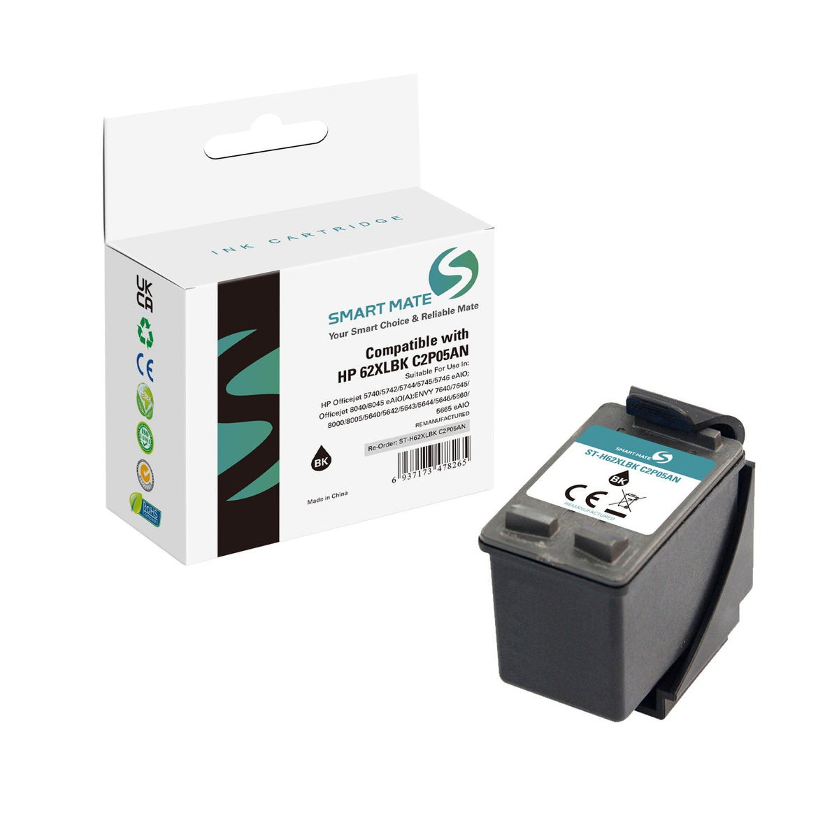 Smart Mate Compatible HP 62XL Black Ink Cartridge (C2P05ANN) High Yield