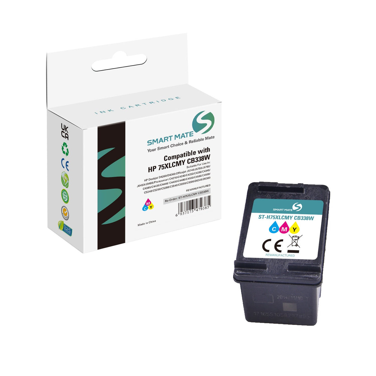 Smart Mate Compatible HP 75XL Tricolor Ink Cartridge (CB338WN) High Yield